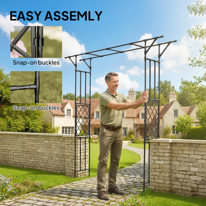Garden Arch, PE-Coated Steel Arbour Trellis for Climbing Plants, Rose Arch, 180 x 40 x 215 cm, Black