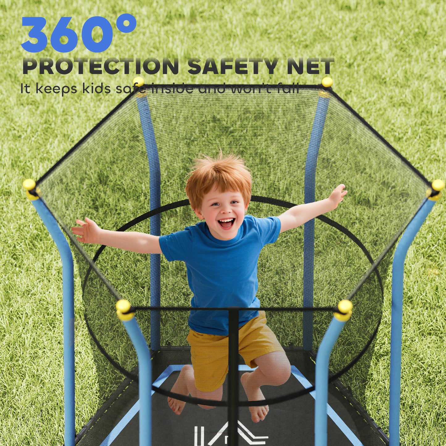 Kids Trampoline Mini Bouncer with Enclosure Safety Net For Ages 3-10 Years - Blue
