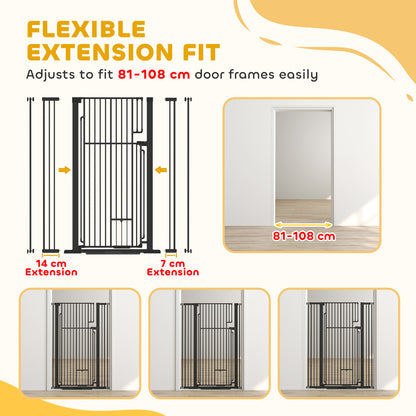 135cm Extra Tall Dog Gate with Cat Door, Fits Openings 81-108 cm Pressure Mounted for Doorways, Hallways, No Drilling