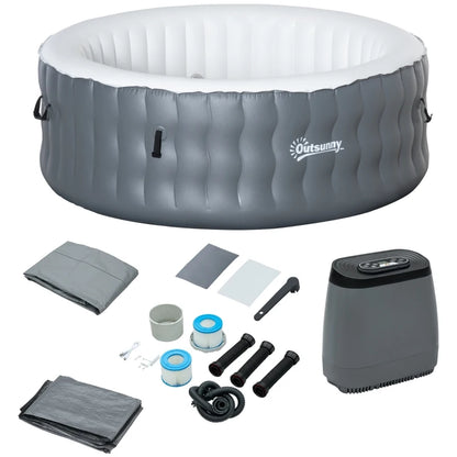 Round Hot Tub Inflatable Outdoor Bubble Spa Pool with Pump, Cover and Filter Cartridges - Grey