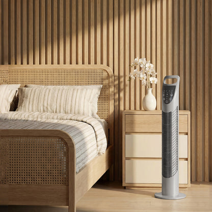 Tower Fan Oscillating 3 Speeds 3 Winds 40W w/ RC Timer Quiet - Grey