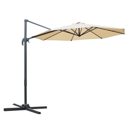 Round Umbrella Parasol with Tilt 360° Rotation and Hand Crank Cross Base - Beige
