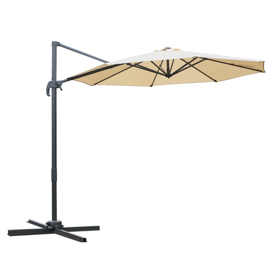 Round Umbrella Parasol with Tilt 360° Rotation and Hand Crank Cross Base - Beige