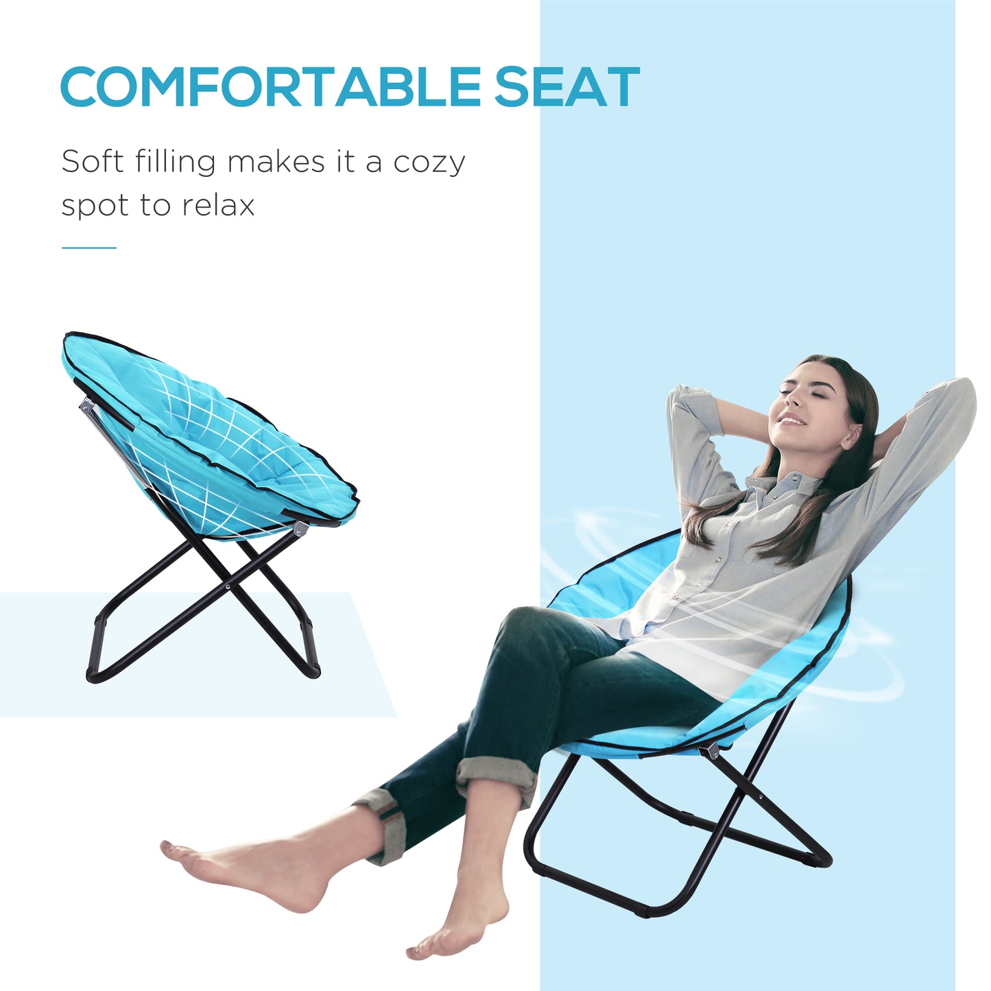 Camping Moon Chair, Portable Folding Camping Chair for Adults with Wide Padded Oxford Seat for Outdoor Camp, Travel, Fishing