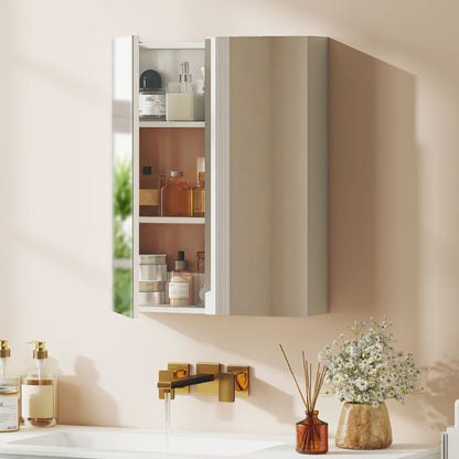 Wall Mounted Bathroom Mirror Storage Cabinet w/ Door Adjustable Shelf, White