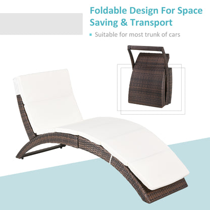 Folding Sun Lounger, PE Rattan Garden Lounger Chair with Soft Padded Cushion, Ergonomic Curved Design Sun Bed for Balcony