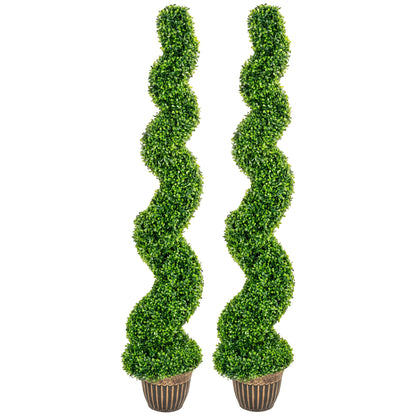 Set of 2 Artificial Plants, Topiary Spiral Boxwood Trees with Pot, for Home Indoor Outdoor Decor, 150cm