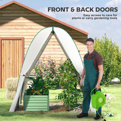 Polytunnel Greenhouse with Sandbags, Walk-In Tunnel Green House with 2 Doors and Screen Windows, 1.8 x 1.8 x 2m, White
