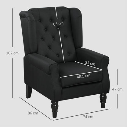 Wingback Accent Chair, Faux Linen Armchair with Thick Spring Cushion, High Back, Solid Wood Legs