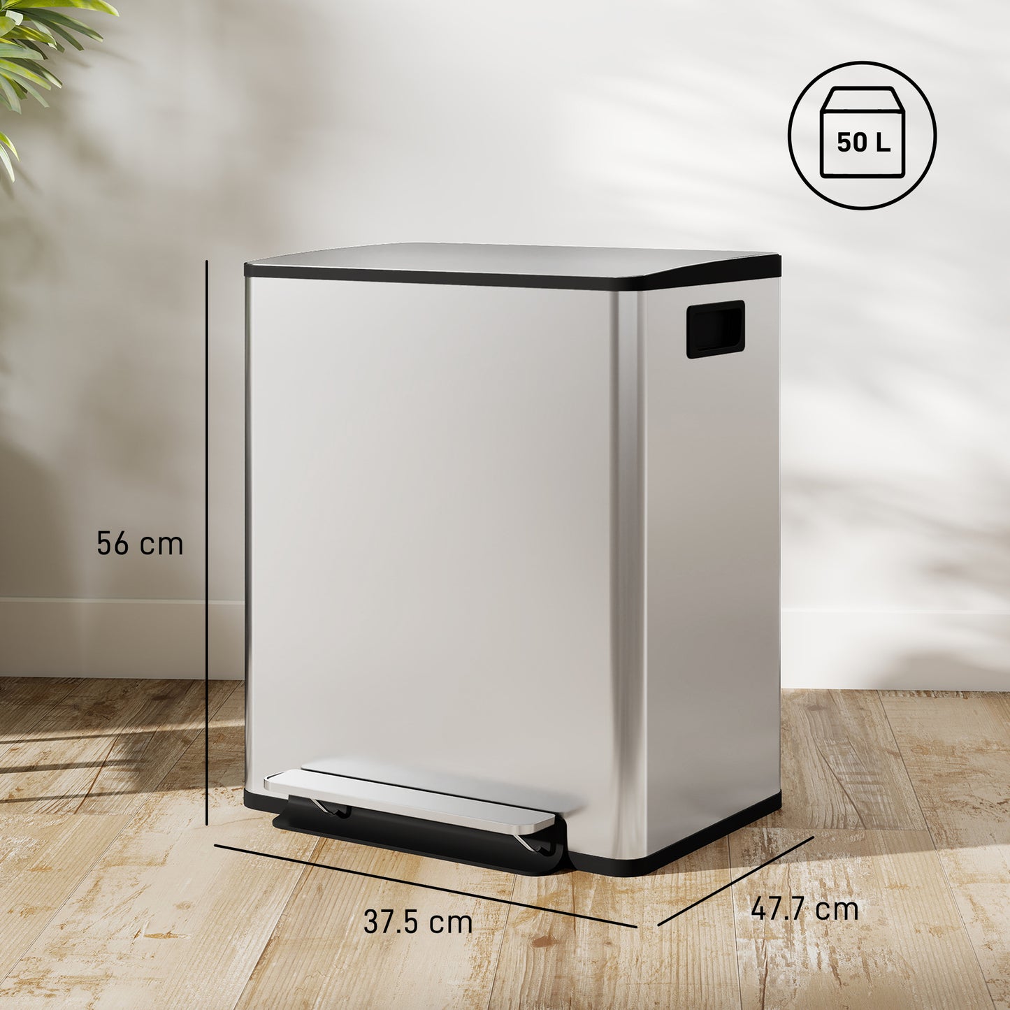 50L Dual Compartment Stainless Steel Bin, with Deodoriser Holders - Silver