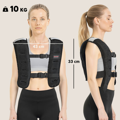 Weighted Vest, 10 kg Weight Vest with Adjustable Straps, Reflective Strips, Black