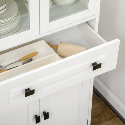 Kitchen Cupboard, Freestanding Storage Cabinet with 2 Adjustable Shelves, Drawer and Glass Door for Living Room, Dining Room