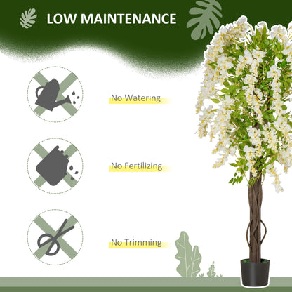 Artificial Plant White Wisteria Tree Faux Decorative Plant in Nursery Pot for Indoor Decor, 160cm