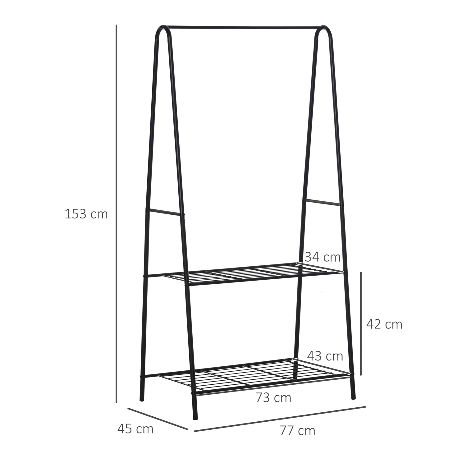 Metal Clothes Rack Coat Garment Hanger Hallway Organiser Hanging Rail Stand 2-tier Shoe Shelving A Shaped 77L x 45W x 153H cm