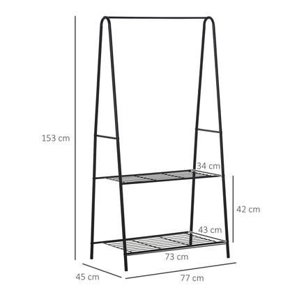Metal Clothes Rack Coat Garment Hanger Hallway Organiser Hanging Rail Stand 2-tier Shoe Shelving A Shaped 77L x 45W x 153H cm
