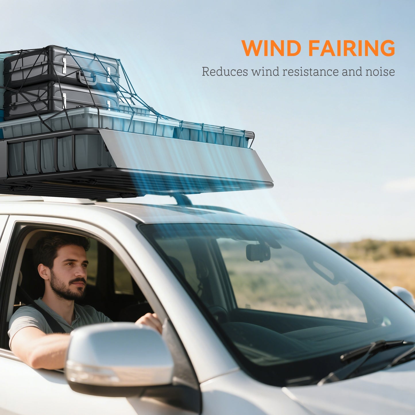 Universal Roof Rack Basket Tray, 90.7 kg Steel Car Rooftop Luggage Cargo Carrier Holder with Wind Fairing