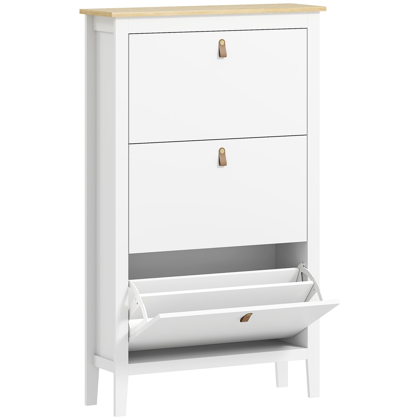 Modern Three-Drawer Shoe Cabinet - White
