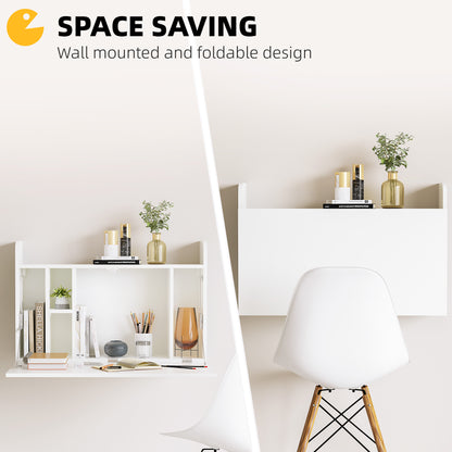 Wall Mounted Table, Drop Leaf Floating Laptop Desk with Space Saving Storage Compartments for Home Office and Study
