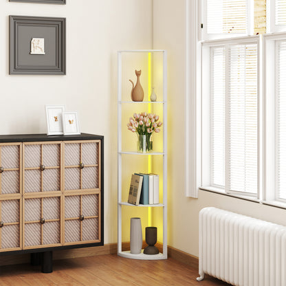 RGB LED Floor Lamp with Shelves, 4-Tier Dimmable Standing Lamp with Adjustable Brightness and Remote Control