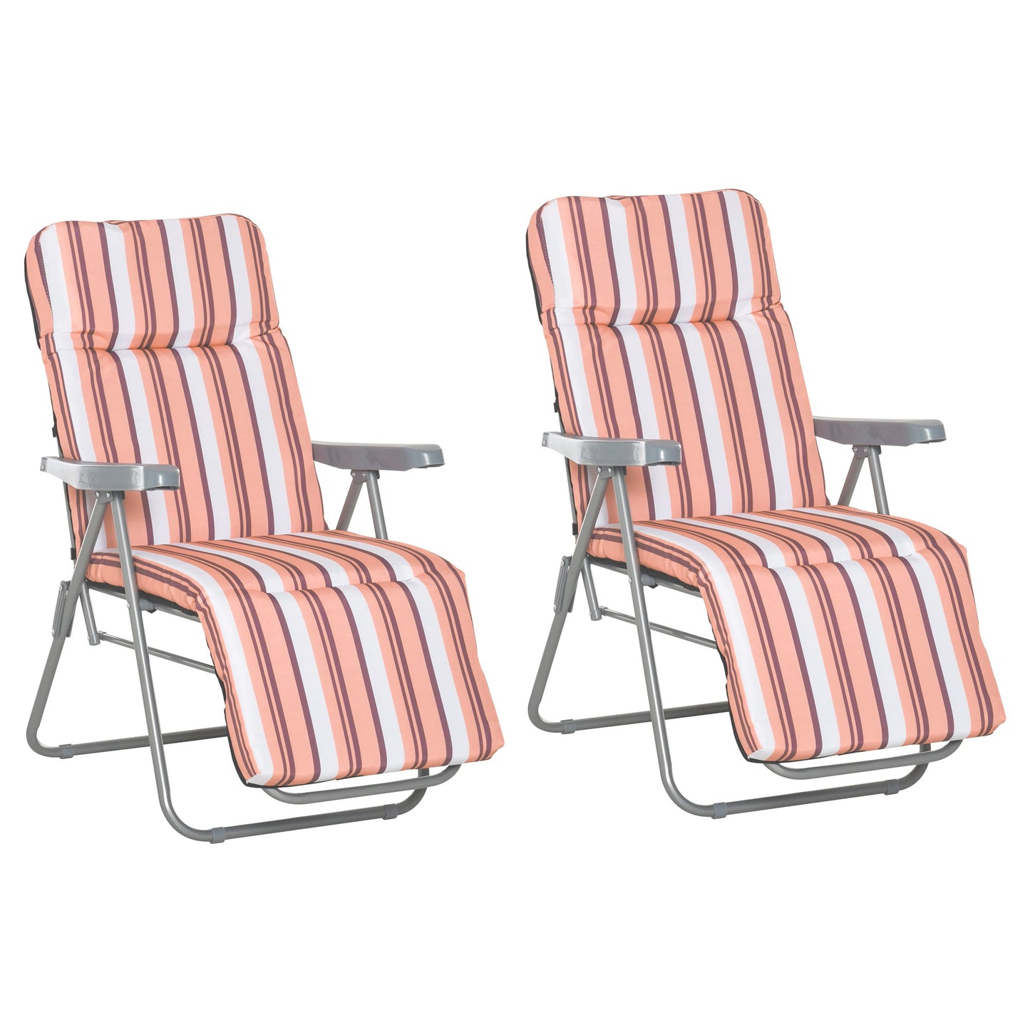Reclining Garden Chair Set of 2, 5-Level Adjustable Zero Gravity Chairs, Orange Stripe