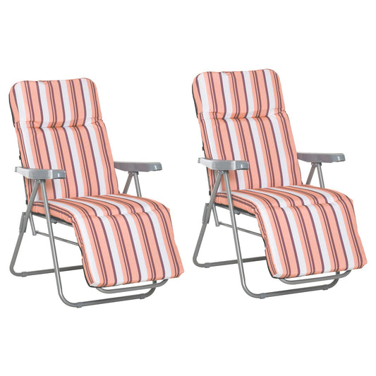 Reclining Garden Chair Set of 2, 5-Level Adjustable Zero Gravity Chairs, Orange Stripe