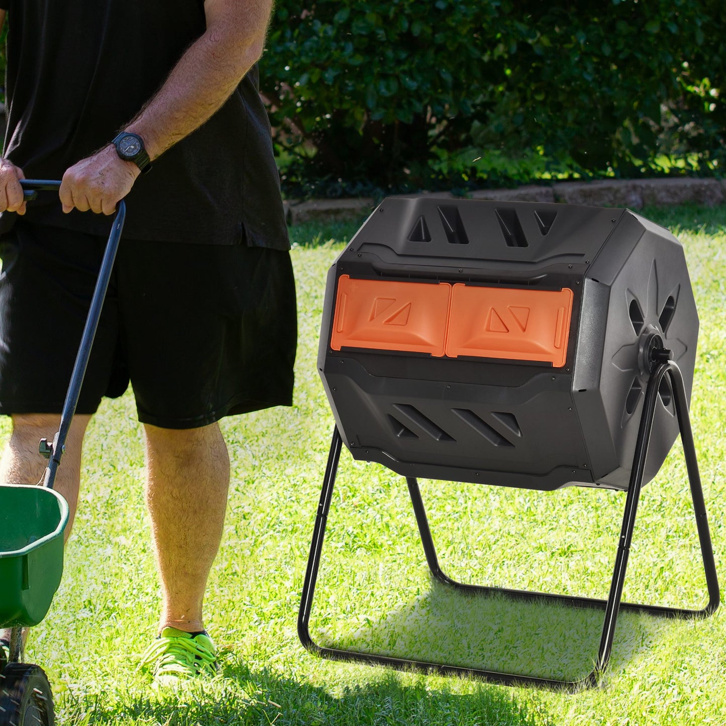 160L 360° Rotating Dual Chamber Composter - Orange