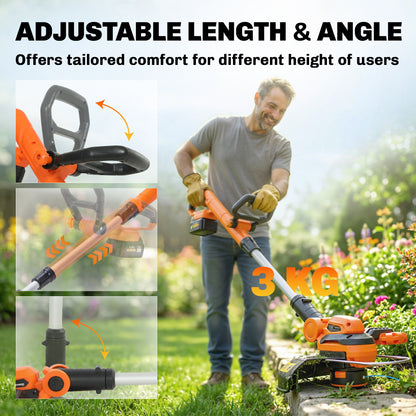 Cordless Strimmer with 2 x 4.0Ah Lithium Batteries & Charger, 2-in-1 Lightweight Cordless Grass Trimmer and Lawn Edger