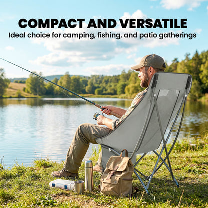 Camping Chair for Adults Heavy Duty Folding Camp Chair with Side Pocket and Carry Bag Light Grey