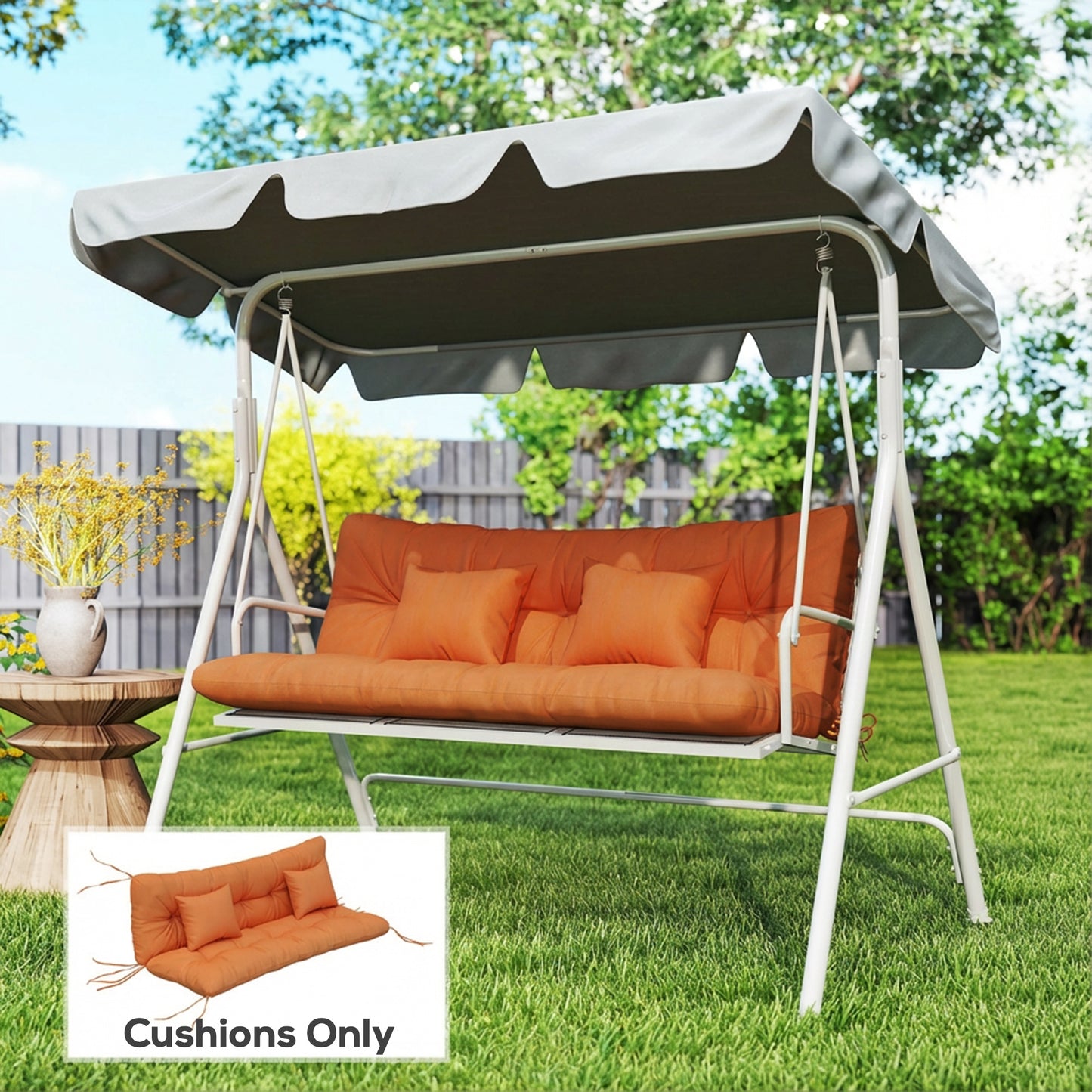Outdoor Seat Cushions Back Cushion with 2 Pillows, Water Repellent Seat Pads for 3-Seater Chair, Orange