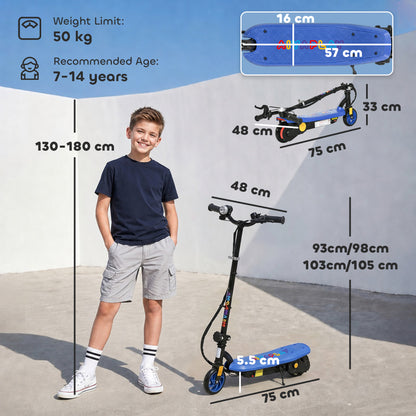 Foldable Electric Scooter, with LED Lights, for Ages 7-14 Years, Blue