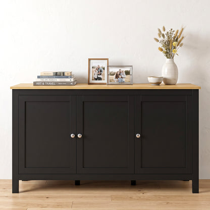 Sideboard, Buffet Cabinet with Doors and Adjustable Shelves for Living Room, Entryway, Black and Natural