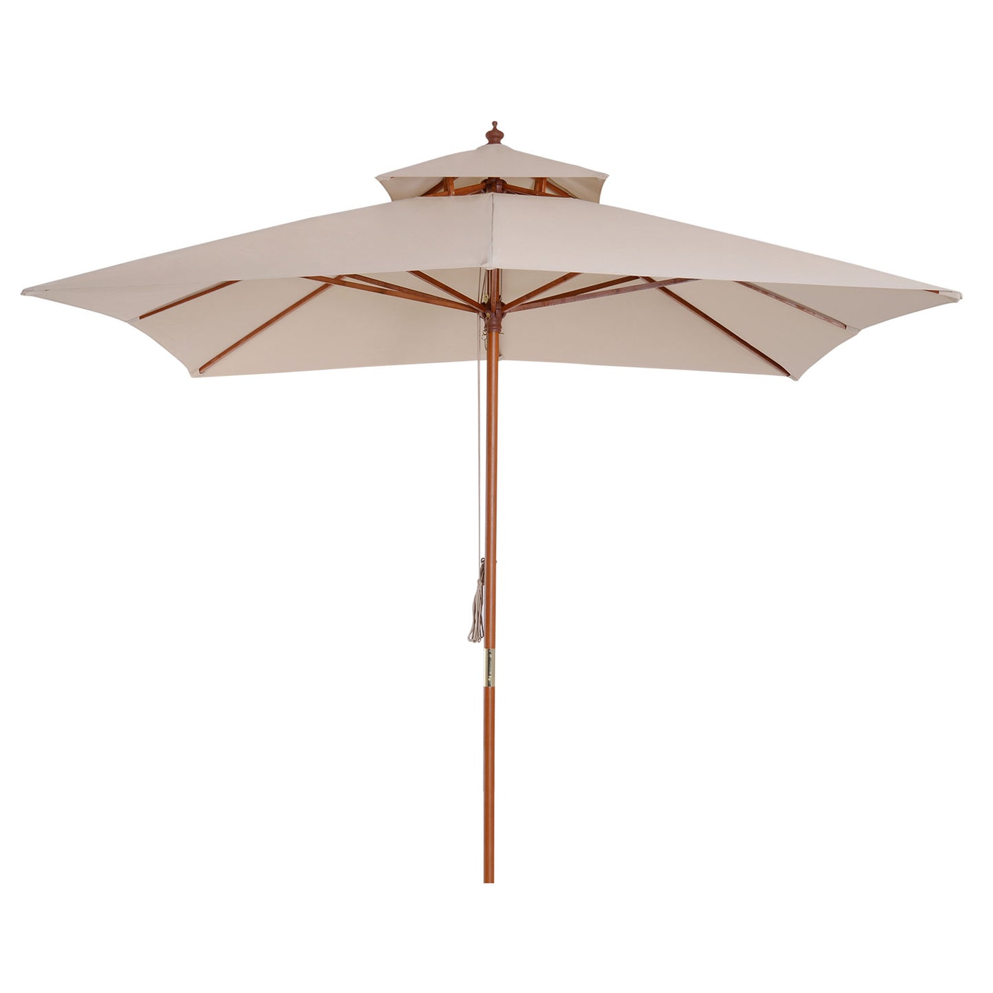 3 x 3 metre Patio Parasol Garden Umbrellas Sunshade Outdoor Wooden Parasol Canopy Double Tier, Beige, BASE NOT INCLUDED