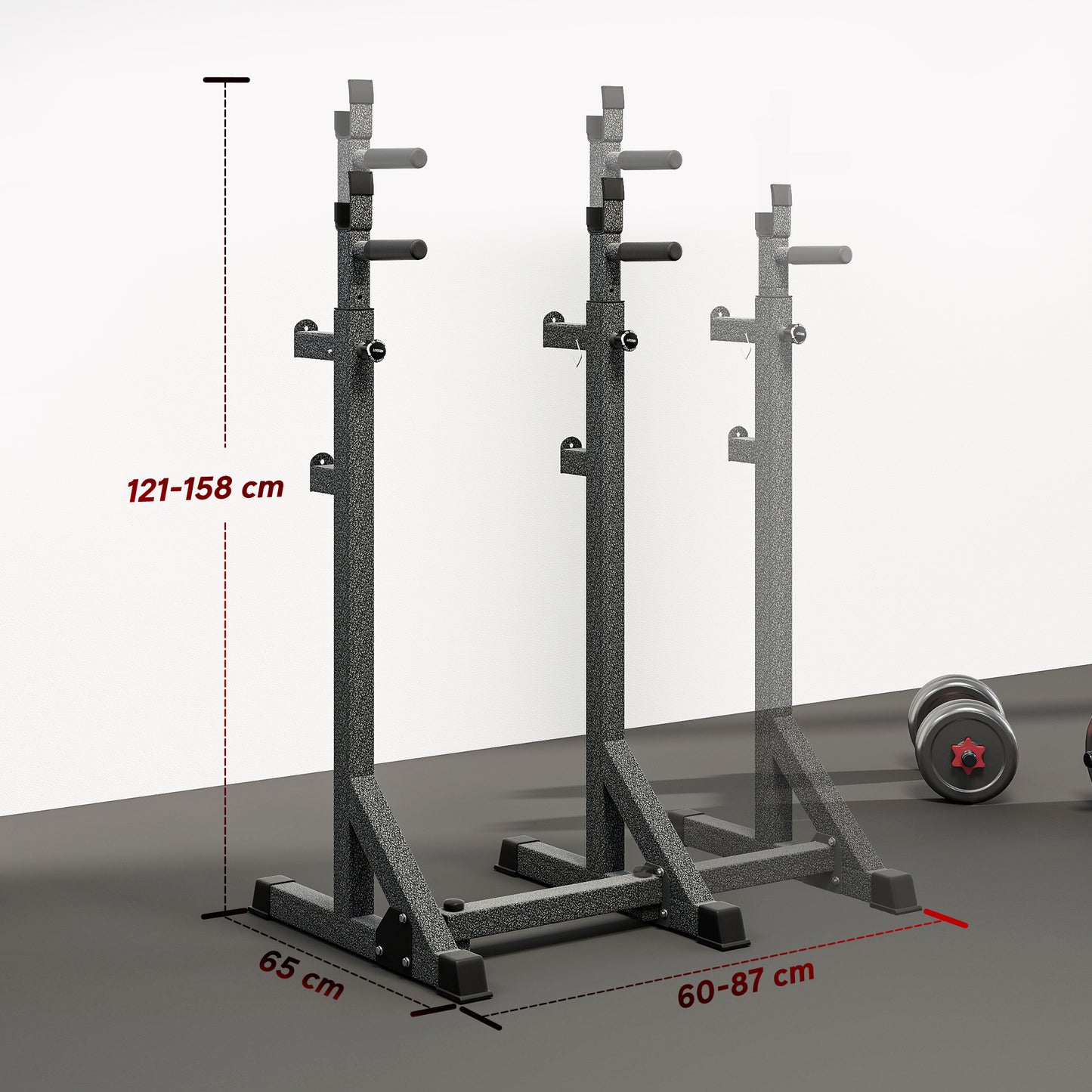 Heavy Duty Barbell Squat Rack, Adjustable and Multifunctional Weight Power Stand, for Home, Gym - Black