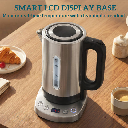 Electric Kettle, 1.7L, Fast Boil, 3kW Water Kettle with UK Strix Thermostat, Keep Warm Function, LCD Base, Silver Tone