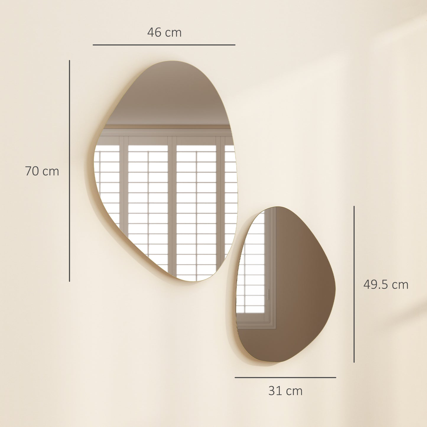 Set of 2 Pebble-Shaped Wall Mirror - Gold Tone
