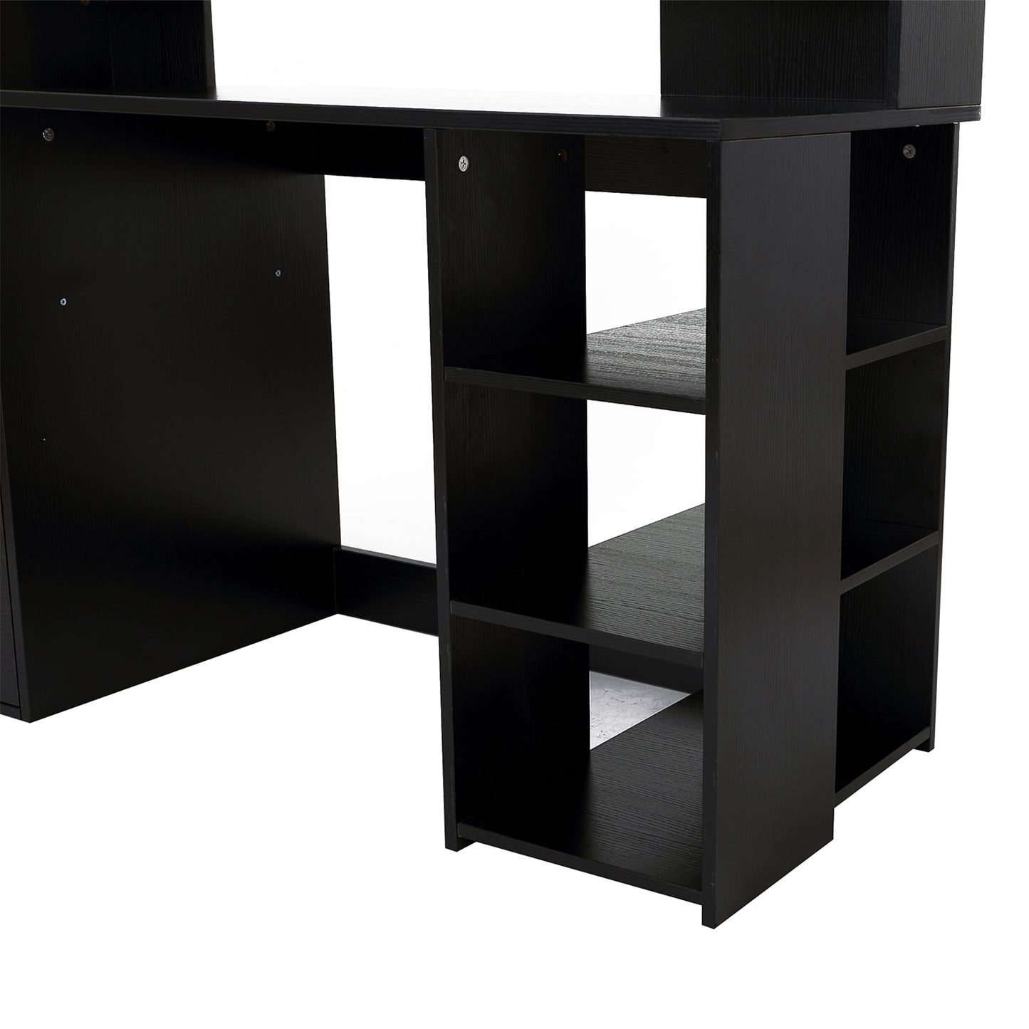 Computer Desk with Drawers and Storage Shelves, Office Desk Writing Table with Printer Stand, Black