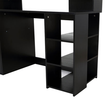 Computer Desk with Drawers and Storage Shelves, Office Desk Writing Table with Printer Stand, Black