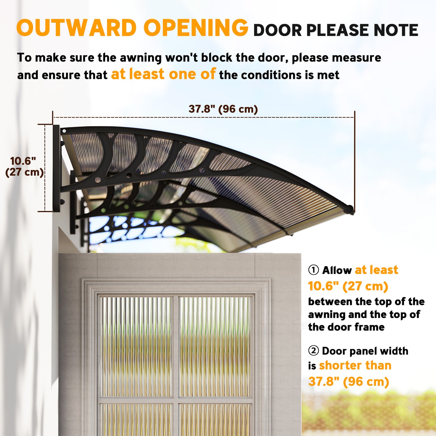 Front Door Canopy, Outdoor Awning, Rain Shelter, 303 x 96cm , Brown
