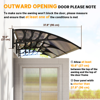 Front Door Canopy, Outdoor Awning, Rain Shelter, 303 x 96cm , Brown