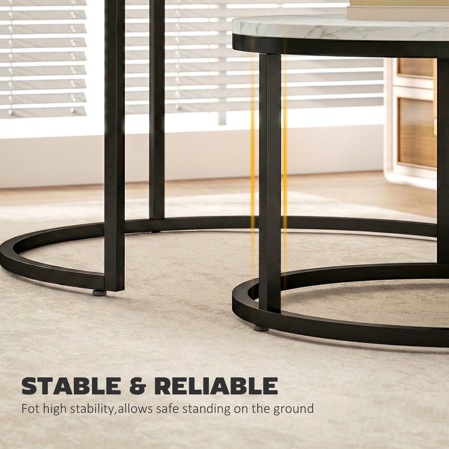 Set of Two Marble-Effect Stacking Tables - White