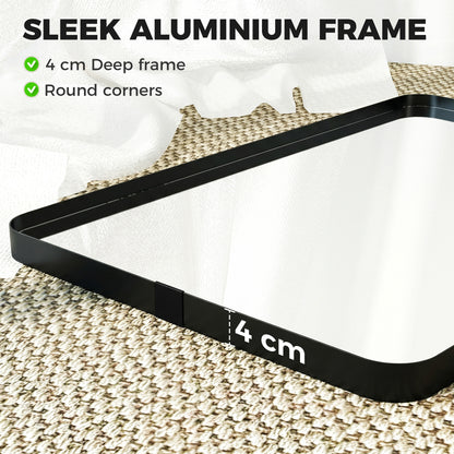 Rectangular Wall Mirror, 90 x 60 cm Wall Mounted Bathroom Mirror with Aluminium Alloy Frame and Tempered Glass, Black