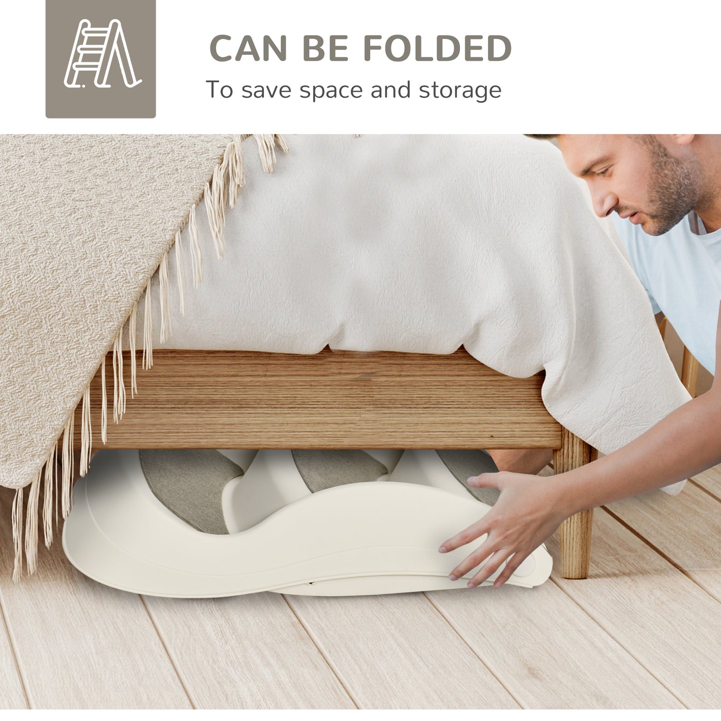 Foldable Pet Stairs Portable Dog Steps 3-Step Design with Non-slip Mats for High Beds, Sofas, 49 x 38 x 38 cm, Cream