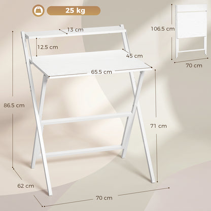 70 cm Folding Computer Desk with Monitor Shelf - White