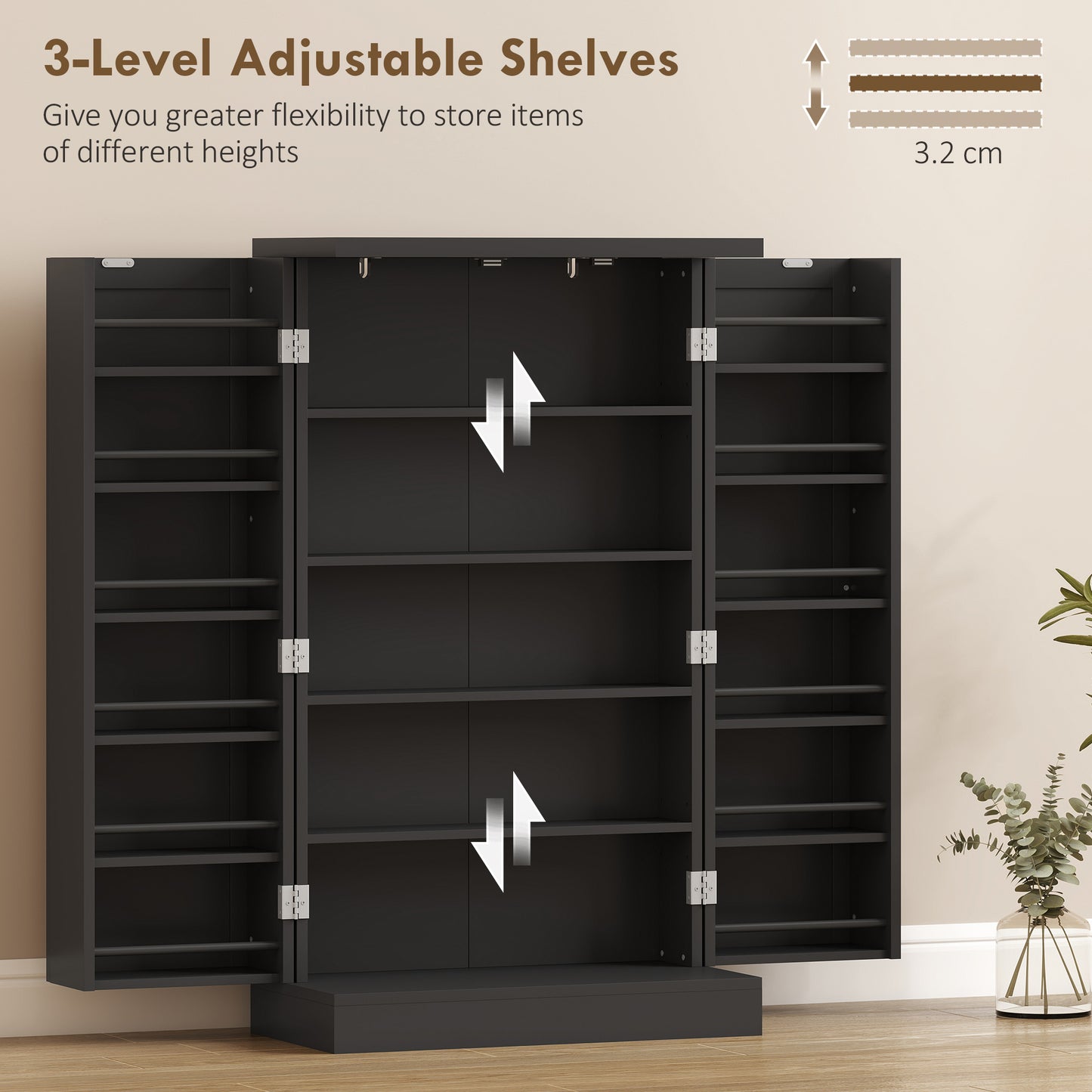 Kitchen Cupboard, Freestanding Multi-Storage Kitchen Pantry Cabinet with Adjustable Shelves, Black