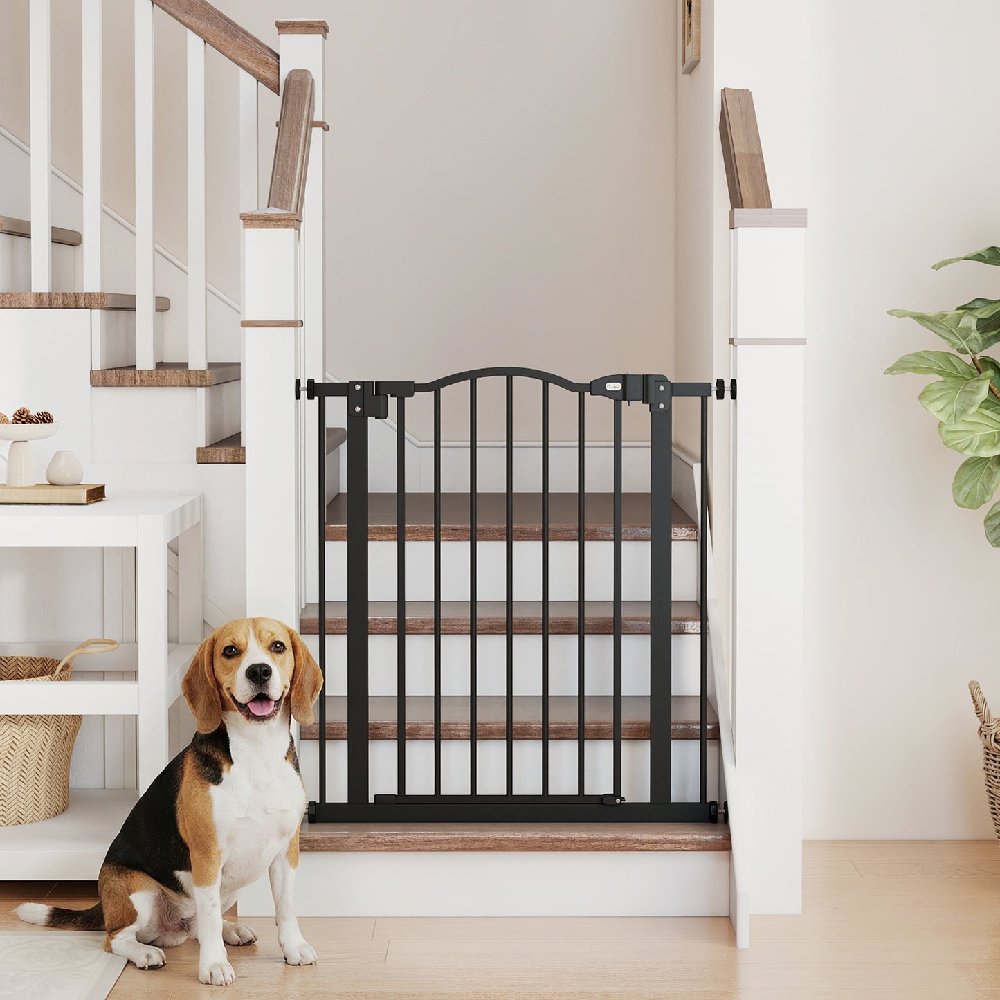 Metal 74-80cm Adjustable Pet Gate Safety Barrier w/ Auto-Close Door Black