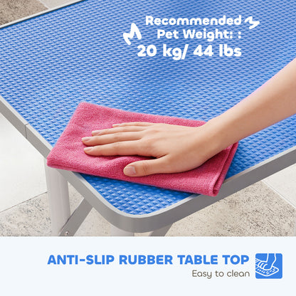 32" Foldable Dog Grooming Table Pet Drying Beauty Table Adjustable Fixed Arm Rubber Top, Blue