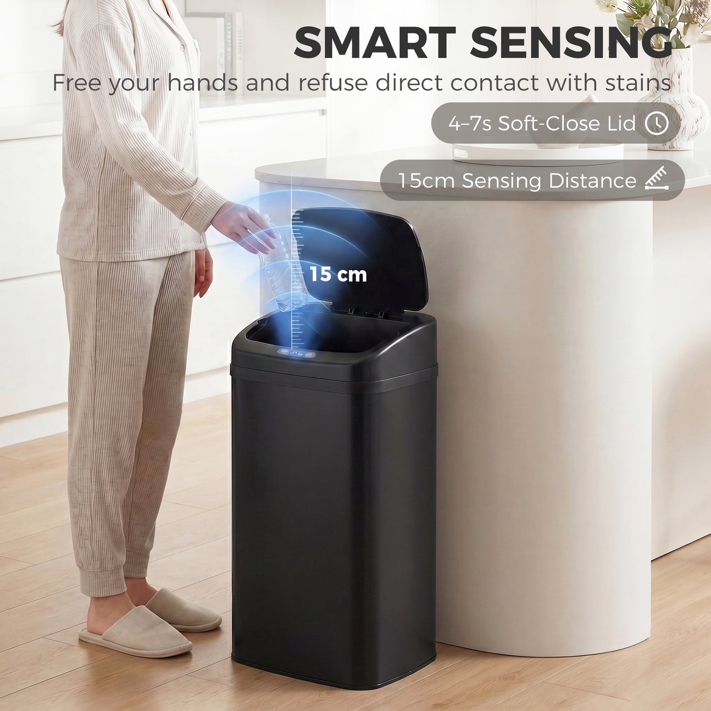 48L Galvanised Steel Sensor Bin - Black