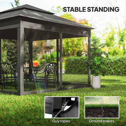 3 x 3(m) Pop Up Gazebo, Double-roof Garden Tent with Netting and Carry Bag, Party Event Shelter, Black