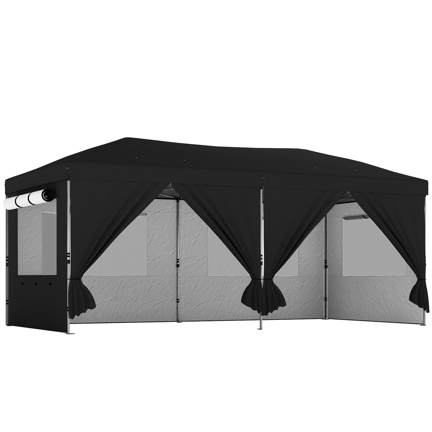 3 x 6 m Pop Up Canopy with UV50+ Protection Garden Gazebo with 6 Sidewalls, Black