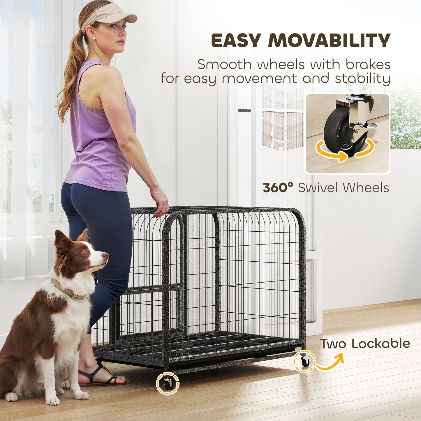 Heavy Duty Dog Crate,93 x 58 x 76 cm, Large Dog Cage for Small to Medium Breeds